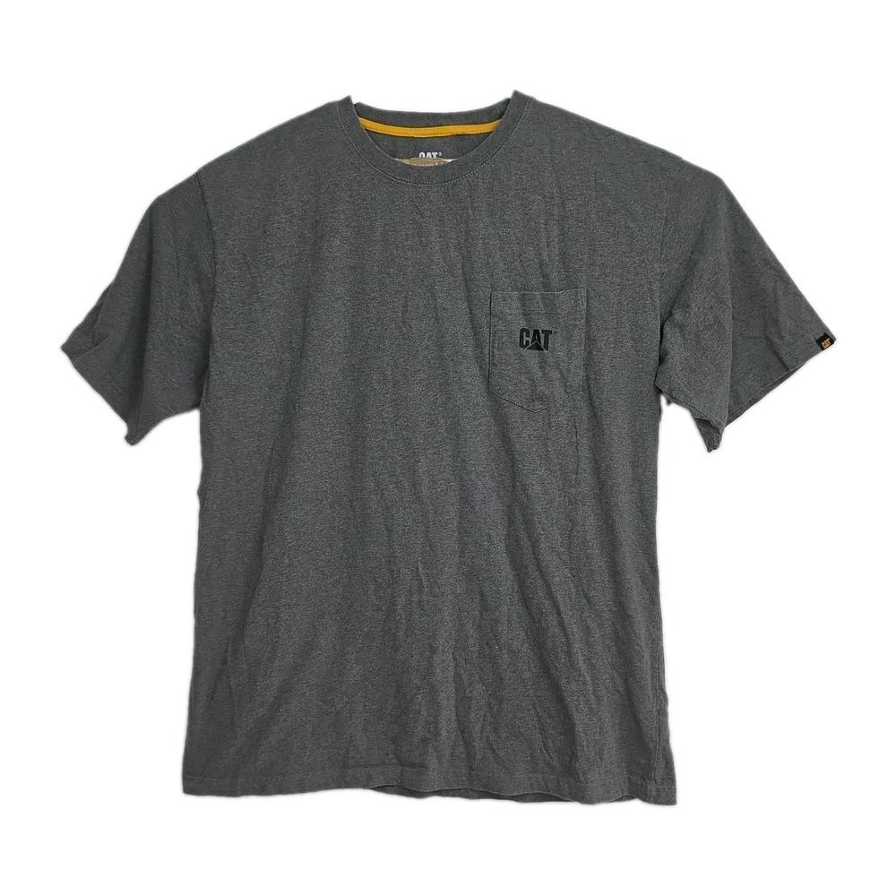 CAT T-Shirt Men's Size 2XL Gray Crew Neck Short Sleeves Logo Pocket